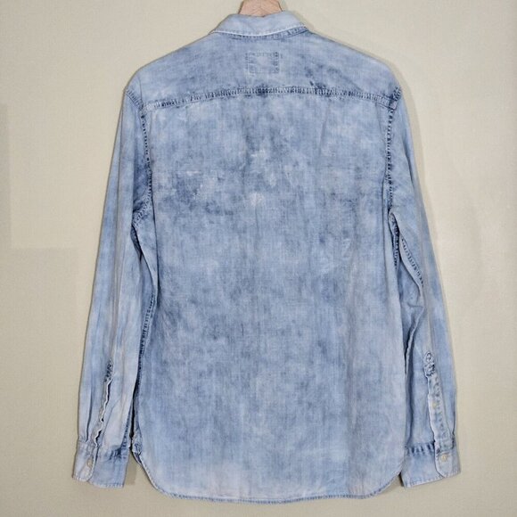 American Eagle Shirt Mens L Blue Collared Button Up LS Denim Faded Hippie Grunge - Picture 16 of 16